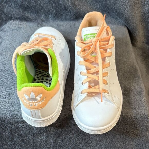 Adidas Stan Smith White Sneakers with Peach and Lime Accents - Picture 11 of 13